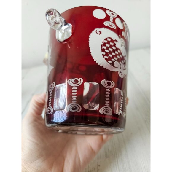 Egermann Red Bohemian cut glass ice bucket vintage bird building cranberry Ruby - Picture 6 of 8